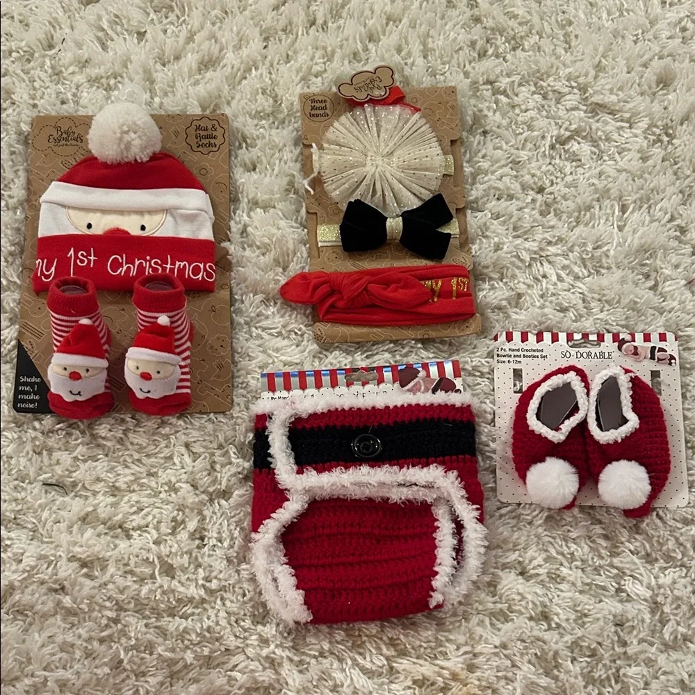 Festive Red and White Baby Accessory Christmas Set